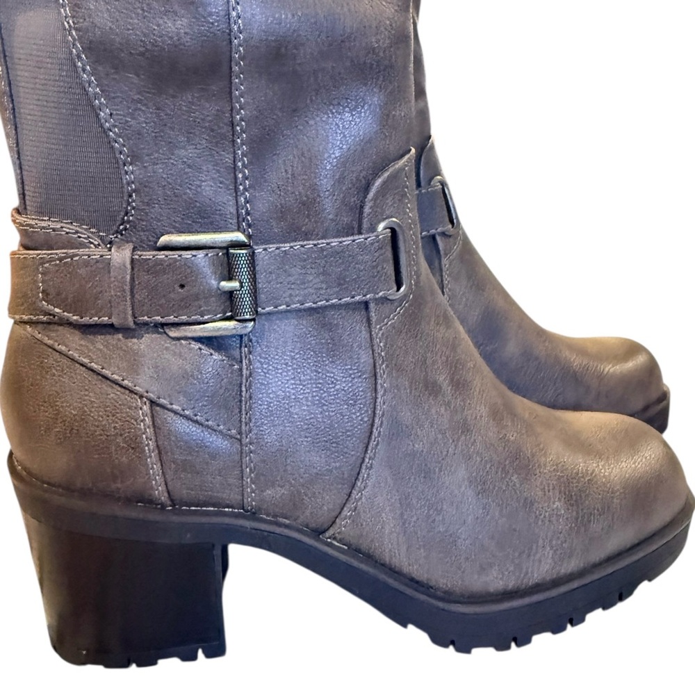 BareTraps Grey Knee High Boots Riding Stack Heel Tempist 6 NWT Faux Leather New - Picture 10 of 14